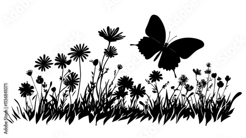 The butterfly approaches a group of flowers, focusing its attention on one specific bloom, Animal Digital Art
