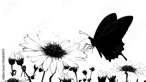 The butterfly perches on a flower, gently extending its proboscis to reach the nectar within, Animal Digital Art