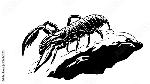 The scorpion climbs over a rock, using its strong legs to maintain balance, Animal Digital Art