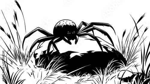 The spider hides beneath a rock, waiting to catch its prey, Animal Digital Art