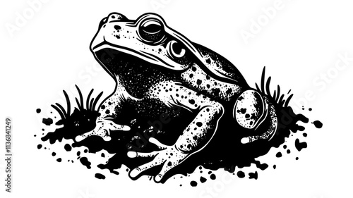 Toad burrowing backwards into soil, using hind legs to dig, Animal Digital Art