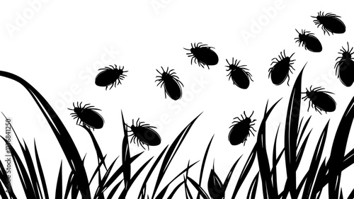 Cluster of tick larvae on vegetation waiting for a host, Animal Digital Art