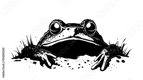 Toad burrowed in sand with eyes protruding, Animal Digital Art