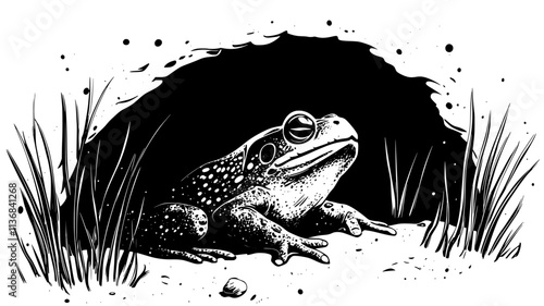 Toad hibernating in underground burrow during winter, Animal Digital Art