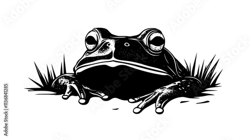 Toad resting in a small hollow in the ground, with just its head visible, Animal Digital Art