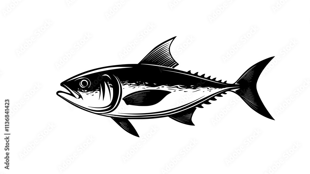 Obraz premium Tuna swimming through deep, open ocean, its powerful tail propelling it forward, Animal Digital Art