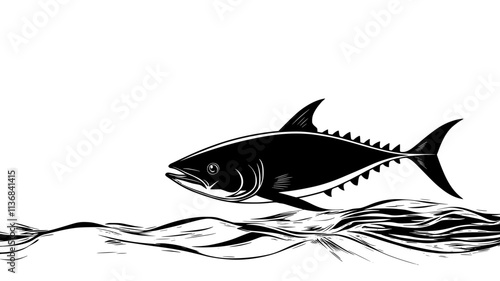 Tuna swimming near the surface of the ocean, leaving a wake behind, Animal Digital Art
