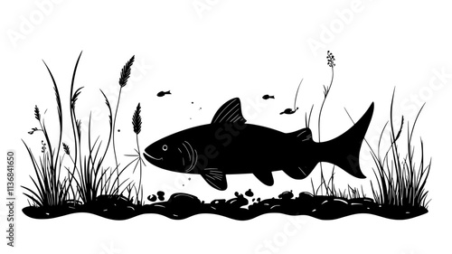 Catfish using whiskers to probe river bottom for food, Animal Digital Art