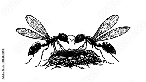 Winged ants emerging from the nest for their mating flight, Animal Digital Art