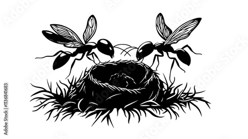 Winged ants emerging from the nest for their mating flight, Animal Digital Art