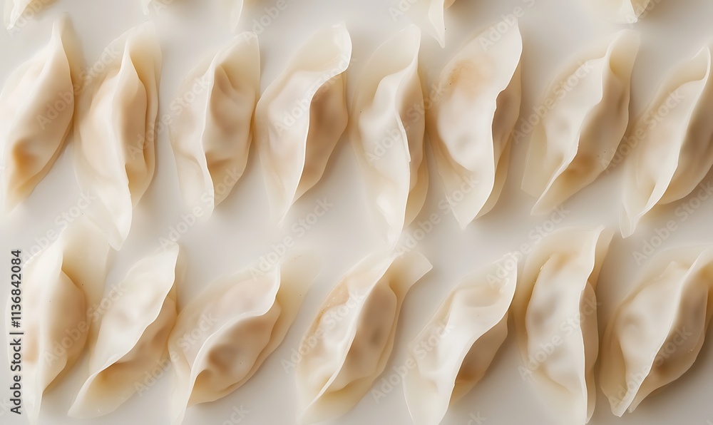 Many delicate dumplings arranged in neat rows Many delicate dumplings arranged in neat rows
