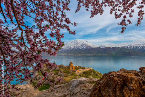 Akdamar Island in Van Lake. The Armenian Cathedral Church of the Holy Cross - Akdamar, Turkey