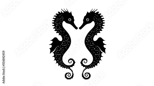 Seahorse pair engaged in a courtship dance, Vectorized Animal Art