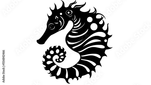 Seahorse eating brine shrimp with its snout, Vectorized Animal Art