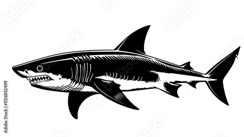 Shark gill slits visible as it passes an underwater camera, Vectorized Animal Art