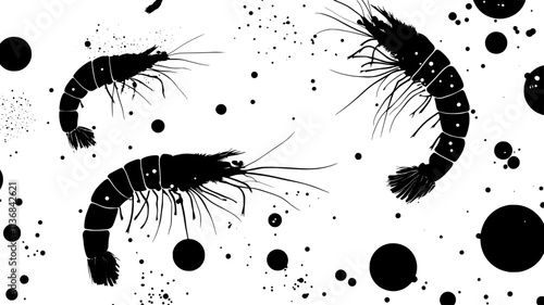Shrimp larvae floating in plankton under microscope, Vectorized Animal Art