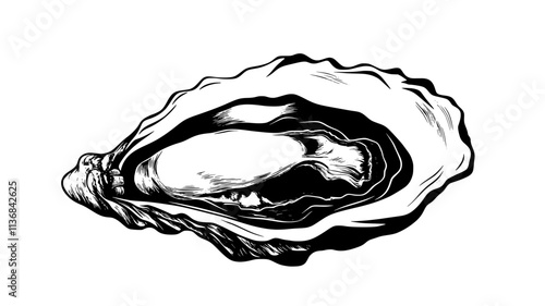 A single oyster opens slightly, filtering water through its internal system, Vectorized Animal Art