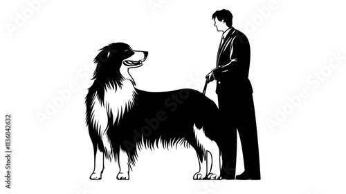 Show dog in stance, being examined by a judge in the ring, Vectorized Animal Art