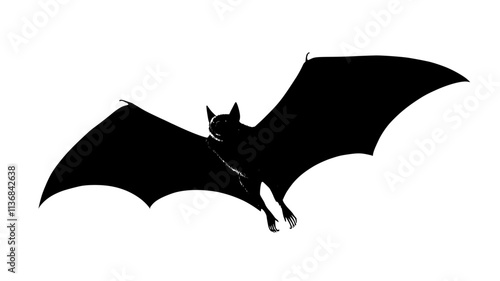 Single bat flying overhead at night, wings creating rapid movements, Vectorized Animal Art