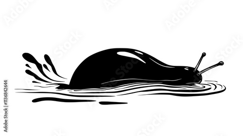 A slug crawls slowly across a wet surface, leaving a visible trail in its path, Vectorized Animal Art