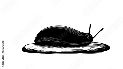 A single slug rests on a flat stone, its body slightly arched, Vectorized Animal Art