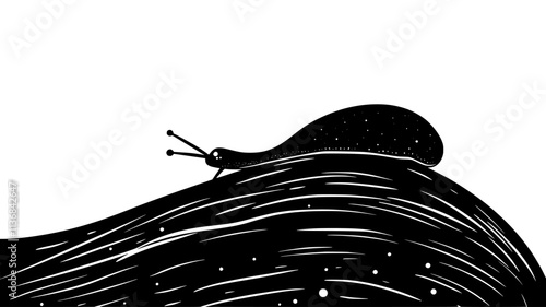 A slug moves along the edge of a log, following its curved surface, Vectorized Animal Art