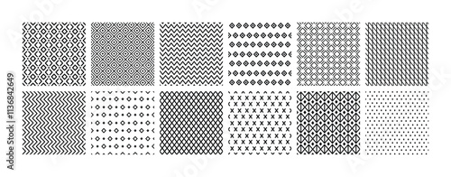 Simple abstract geometric line seamless patterns. Minimalist backgrounds with zigzag lines, linear hatch grids and diamond shapes. vector collection.