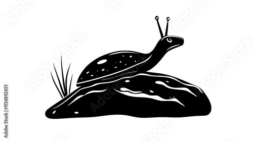 A slug climbs over a rock, its body stretching to accommodate the uneven surface, Vectorized Animal Art