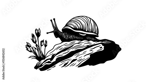 Wallpaper Mural Snail climbing a rock formation, foot gripping surface securely, Vectorized Animal Art Torontodigital.ca
