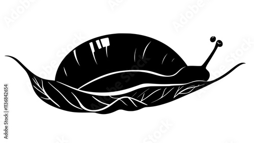A slug moves slowly across a leaf, its body extended in full motion, Vectorized Animal Art