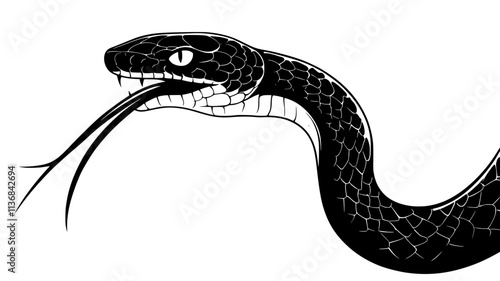 Snake flicking its forked tongue to sense the environment, Vectorized Animal Art