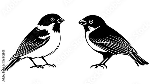 Sparrows mobbing a larger bird to drive it from their territory, Vectorized Animal Art