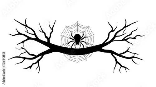 A spider carefully weaves its web between two branches, securing each strand, Vectorized Animal Art