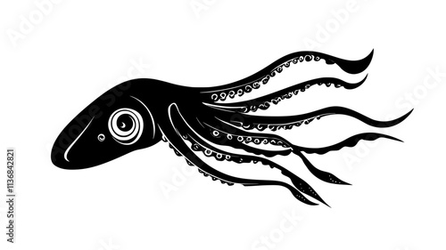 Squid changing direction quickly, adjusting its body and fins, Vectorized Animal Art