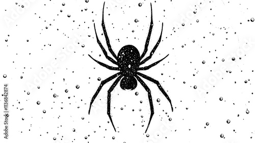 Spider in the center of an orb web with dew drops, Vectorized Animal Art