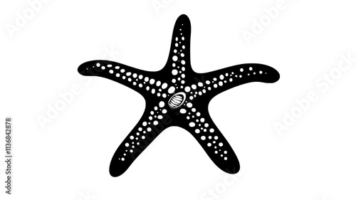 Starfish feeding on a bivalve mollusk with its stomach extruded, Vectorized Animal Art