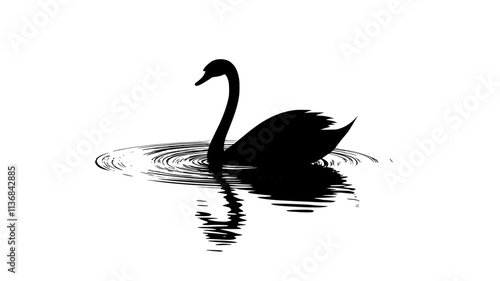 Swan glides across a calm lake, its neck gracefully curved, ripples forming behind, Vectorized Animal Art