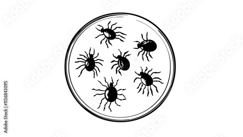 Ticks in various life stages on a petri dish, Vectorized Animal Art