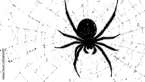 The spider crawls across its web, checking for vibrations indicating trapped prey, Vectorized Animal Art