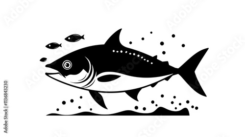 Tuna jumping out of the water while chasing prey, Vectorized Animal Art