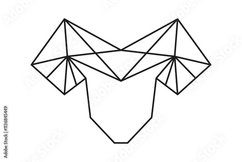 Geometric ram or Aries head outline in black lines on white background. Minimalist animal vector logo. Abstract line art illustration