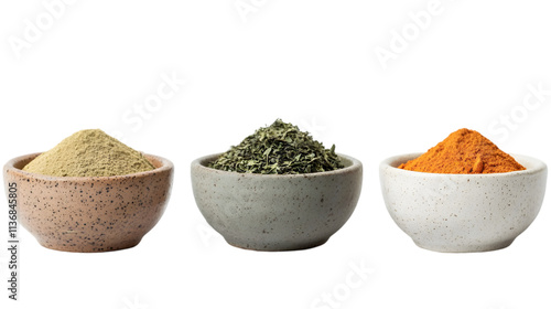 Fototapeta Naklejka Na Ścianę i Meble -  Aromatic Spices in Bowls  Culinary Herbs  Cooking Ingredients  Food Photography