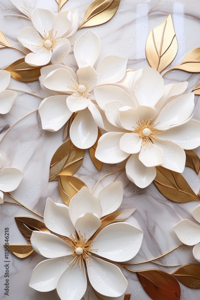 Elegant floral motifs featuring graceful gold and silver outlines in symmetrical arrangements Elegant floral motifs featuring graceful gold and silver outlines in symmetrical arrangements