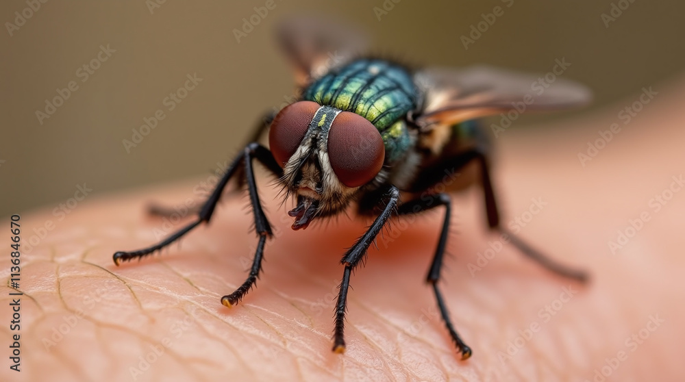 Close-up of Tsetse Fly Sitting on Human Skin Close-up of Tsetse Fly Sitting on Human Skin
