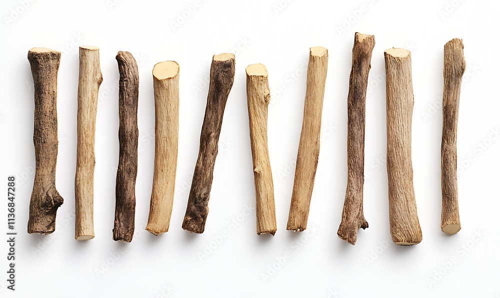Ten small wooden sticks arranged in rows Ten small wooden sticks arranged in rows
