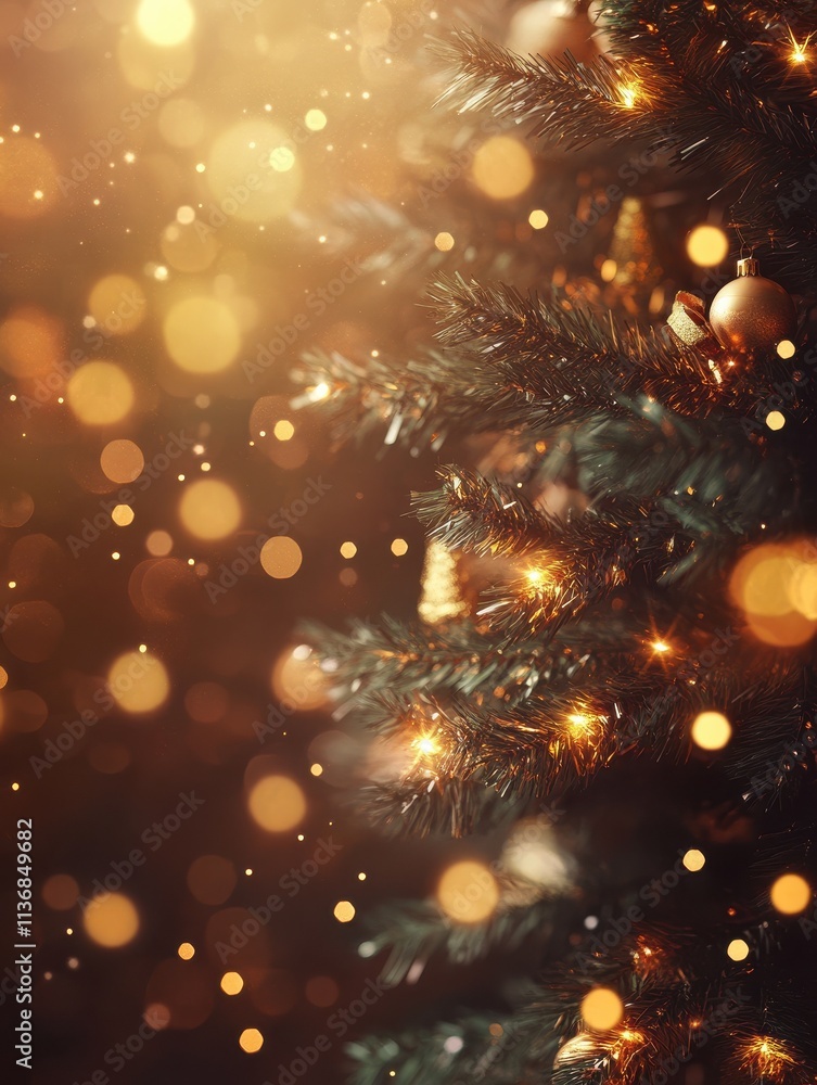Christmas tree background with gold blurred light Christmas tree background with gold blurred light