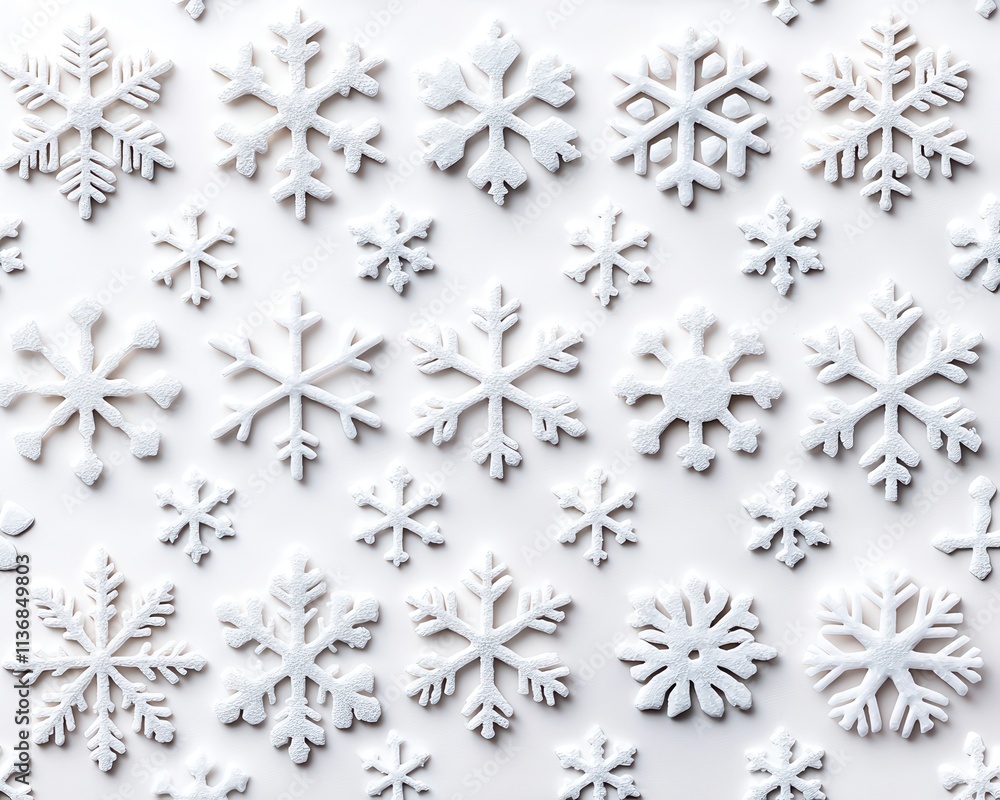 A beautiful arrangement of white snowflakes on a light background, creating a winter wonderland aesthetic. A beautiful arrangement of white snowflakes on a light background, creating a winter wonderland aesthetic.