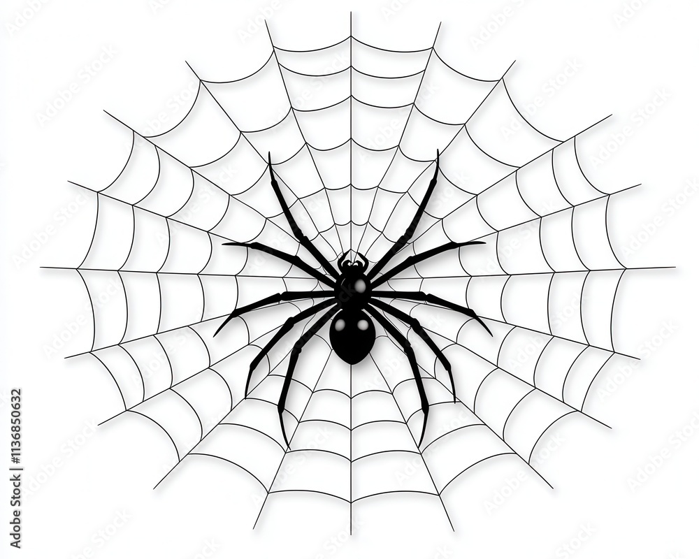 Fototapeta premium A striking black spider resting on its intricately woven web, showcasing details of nature's design.