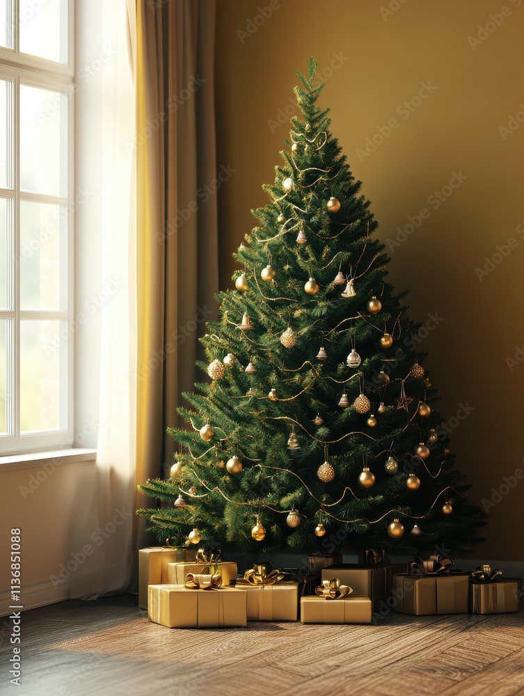 Fototapeta premium Christmas tree. Holiday. interior background