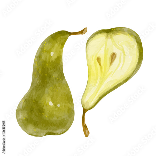 Juicy, ripe pear fruits. Vector graphics.